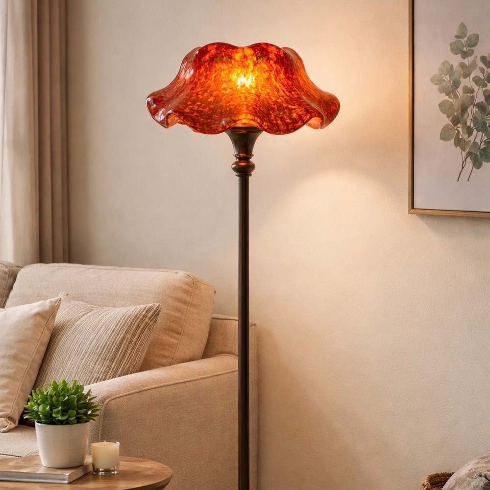 Murano glass chandelier shade covering replacement signed orange floor lamp READ